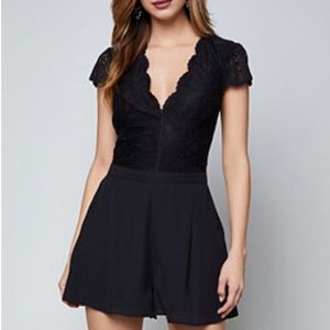 Bebe Black Lace Romper V-Neck
